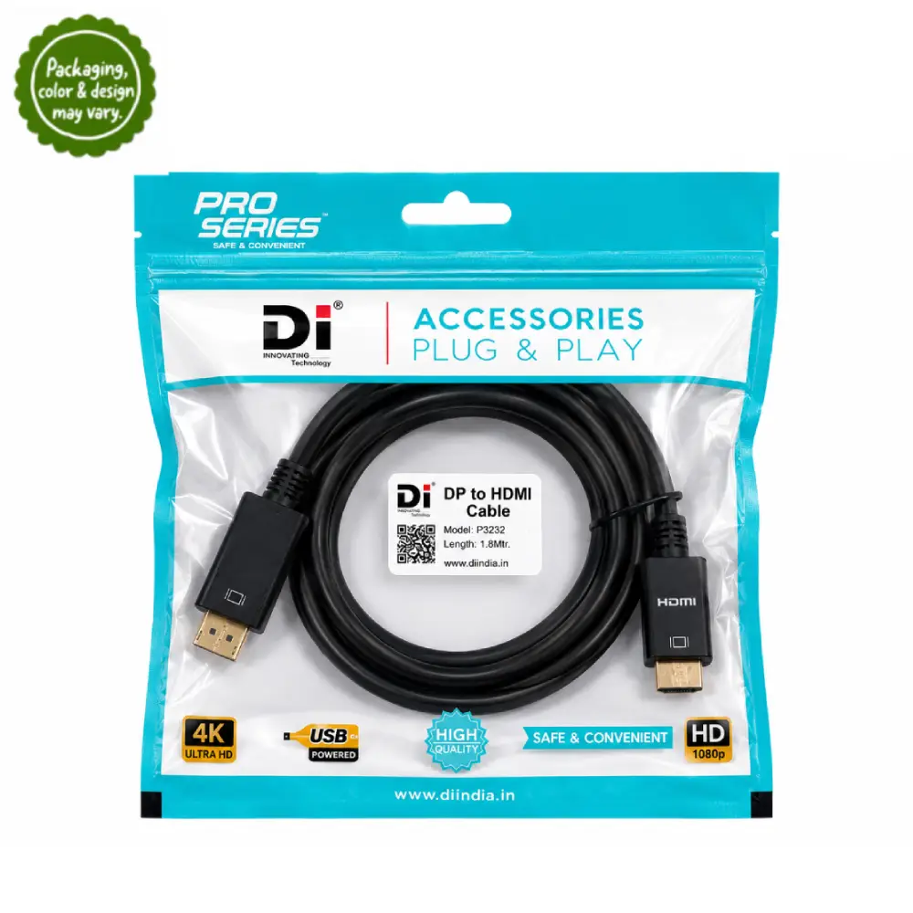 DI Display Port To Hdmi Cable 4K 1.5m (Male To Male) (DP to HDMI)